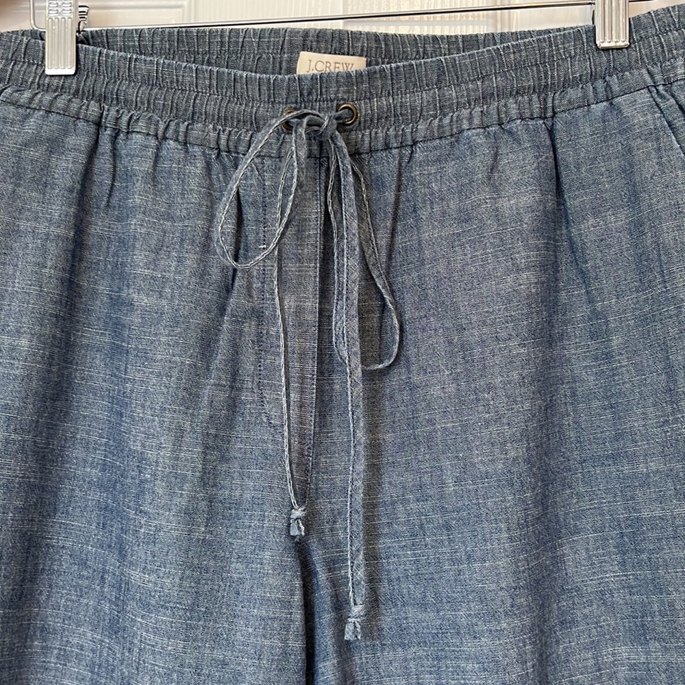 J. Crew ankle light denim chambray pants. Sz 12. Tapered leg. Elastic waist. - Picture 2 of 7